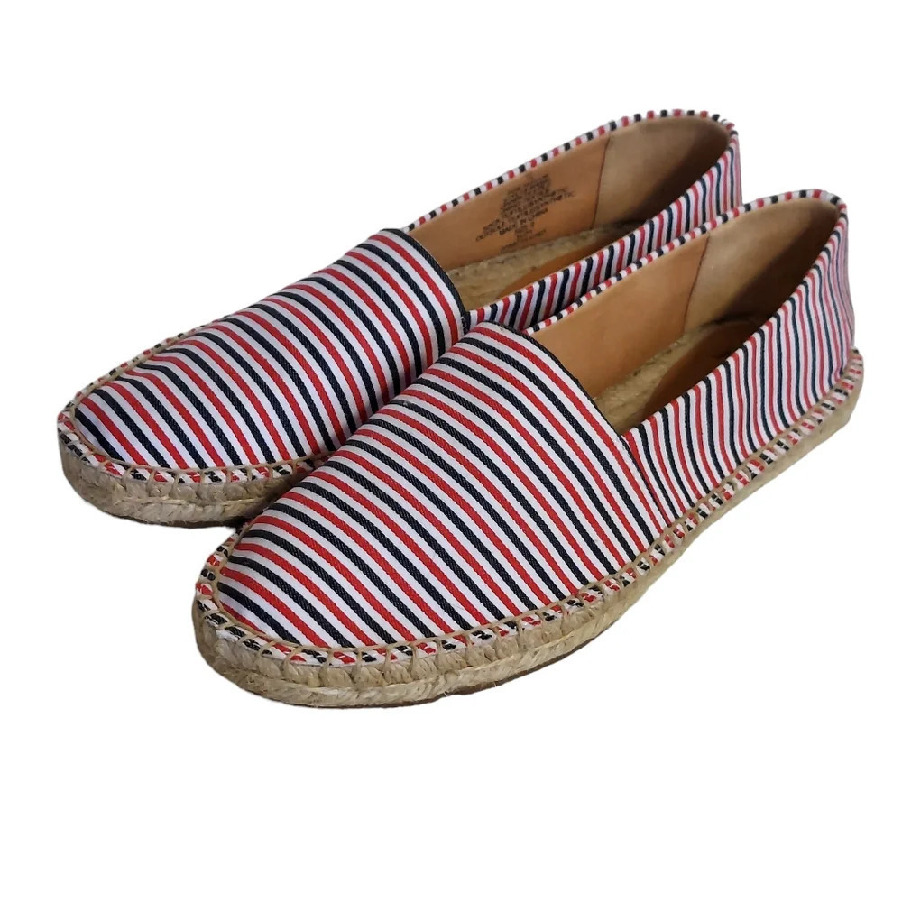 J. Crew Red White Blue Striped Canvas Jute‎ Rope Espadrilles Flats Patriotic
